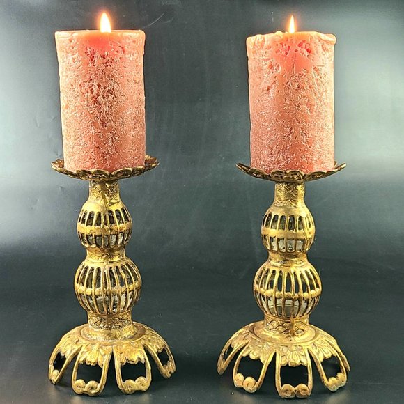 Vintage Brass Ornate Beautiful Candle Holders - Made in Japan - Pair - Picture 10 of 12